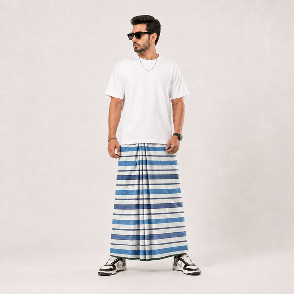 চেক কটন লুঙ্গি – White Blue Purple