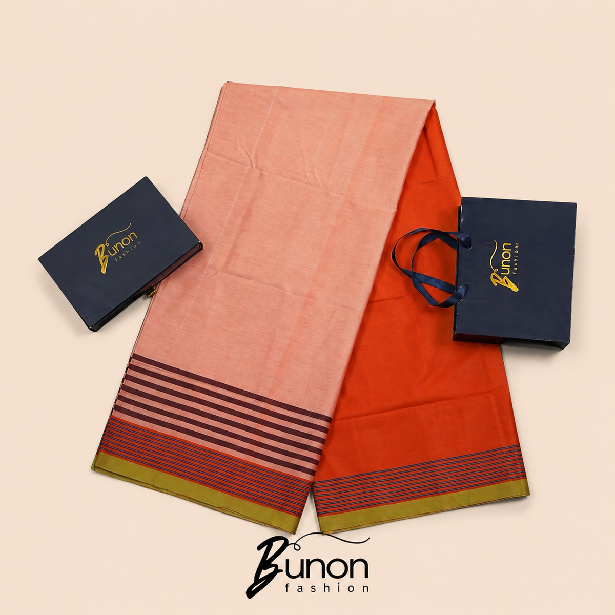 Bunon রিগ্যাল কটন লুঙ্গি – Orange Two Part