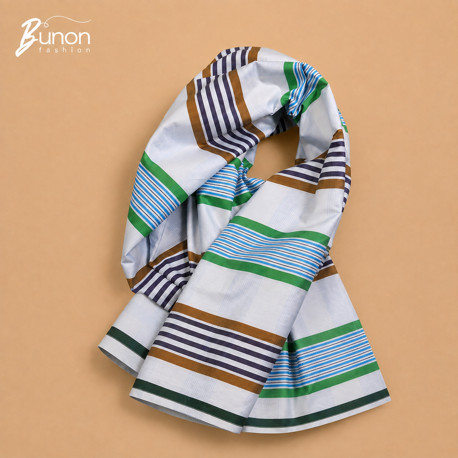 Bunon চেক কটন লুঙ্গি – White Green