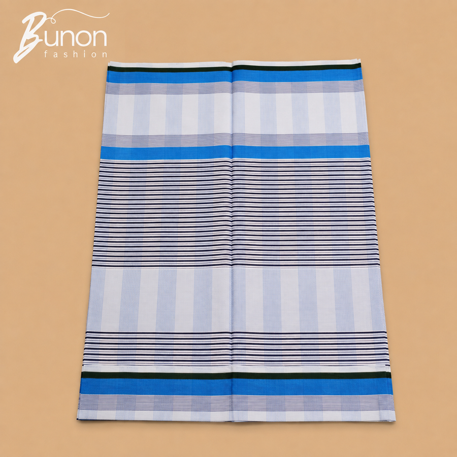 Bunon চেক কটন লুঙ্গি – White Blue