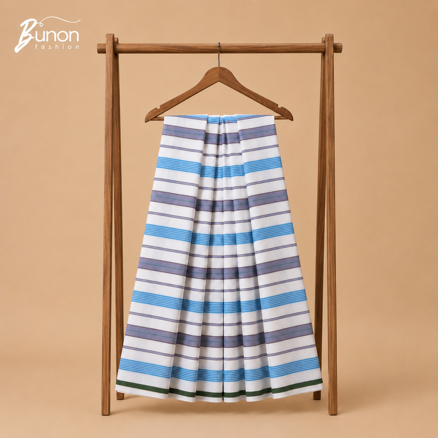 Bunon চেক কটন লুঙ্গি – White Purple
