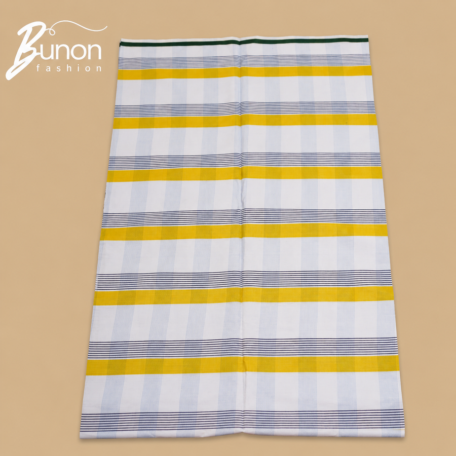 Bunon চেক কটন লুঙ্গি – White Yellow