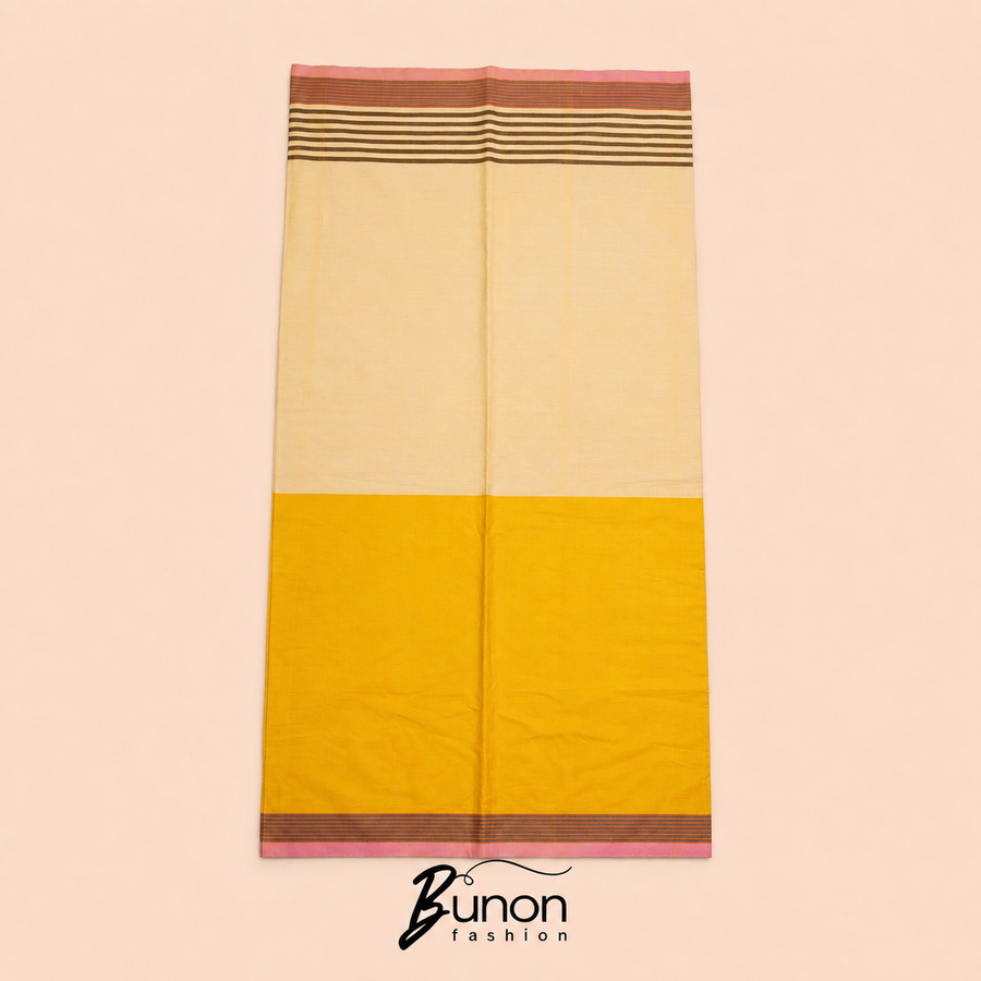 Bunon রিগ্যাল কটন লুঙ্গি – Yellow Two Part