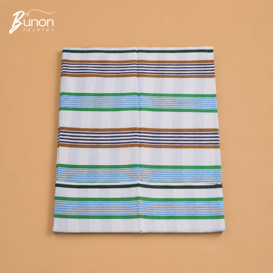 Bunon চেক কটন লুঙ্গি – White Green