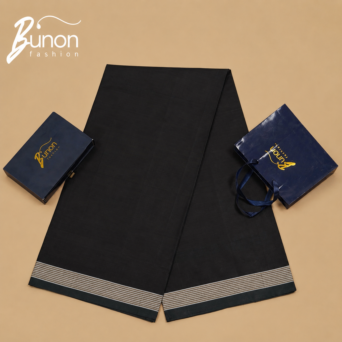 Bunon সিগনেচার প্রিমিয়াম কটন লুঙ্গি – Black