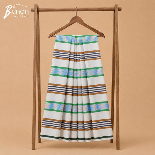 Bunon চেক কটন লুঙ্গি – White Green