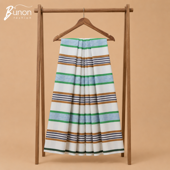 Bunon চেক কটন লুঙ্গি – White Green