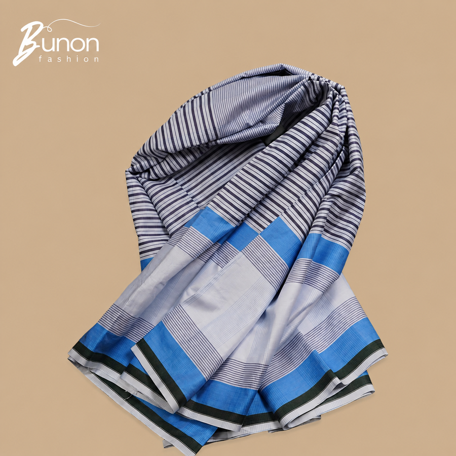 Bunon চেক কটন লুঙ্গি – White Blue