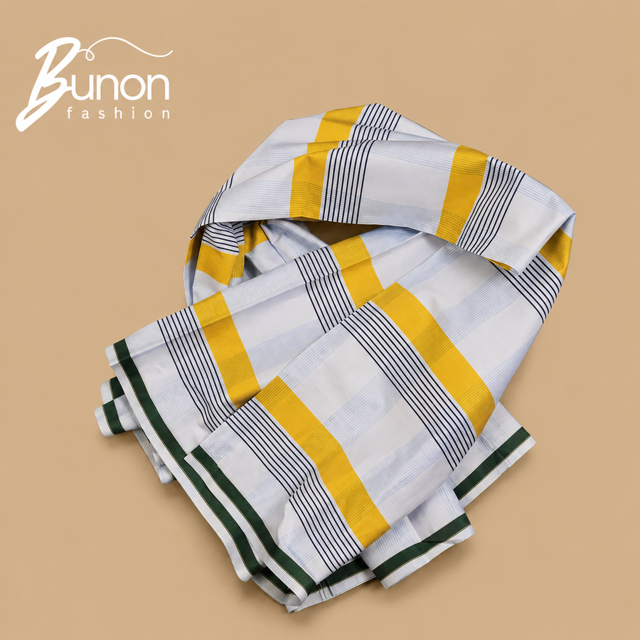 Bunon চেক কটন লুঙ্গি – White Yellow