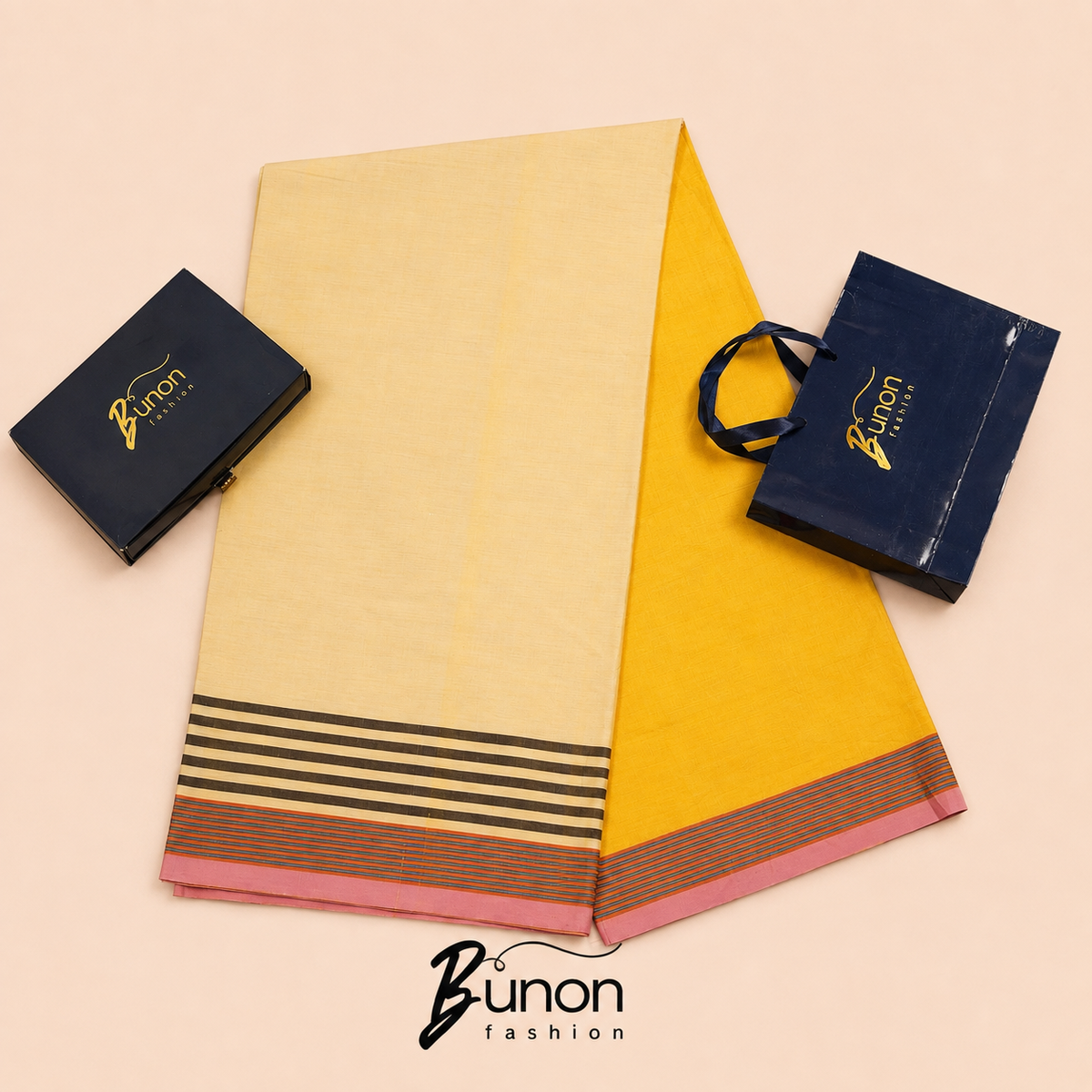 Bunon রিগ্যাল কটন লুঙ্গি – Yellow Two Part