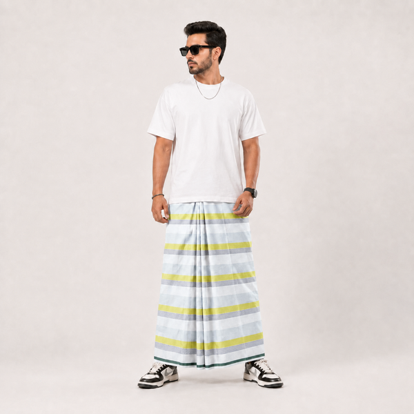 চেক কটন লুঙ্গি – White Yellow