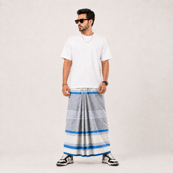 চেক কটন লুঙ্গি – White Blue