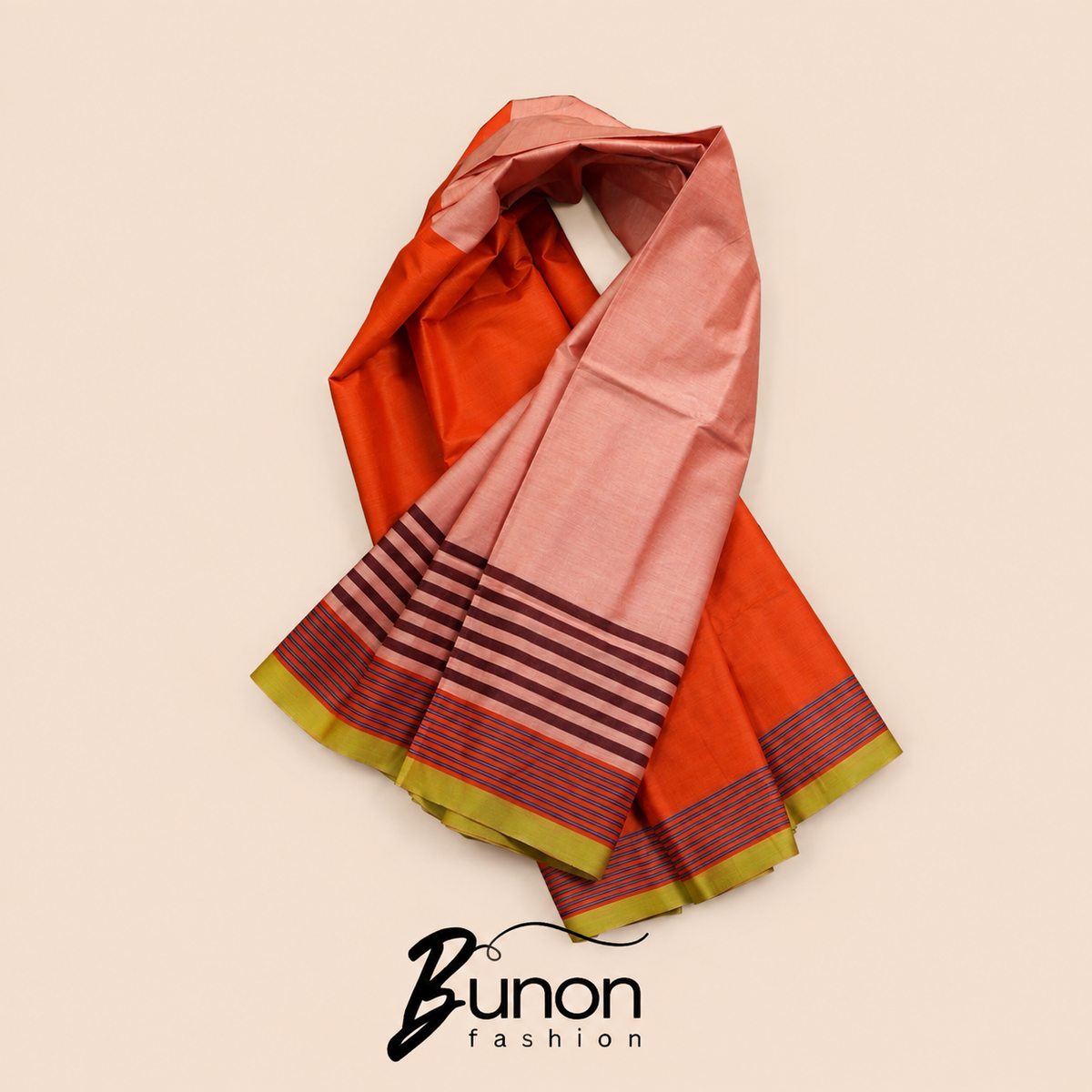 Bunon রিগ্যাল কটন লুঙ্গি – Orange Two Part
