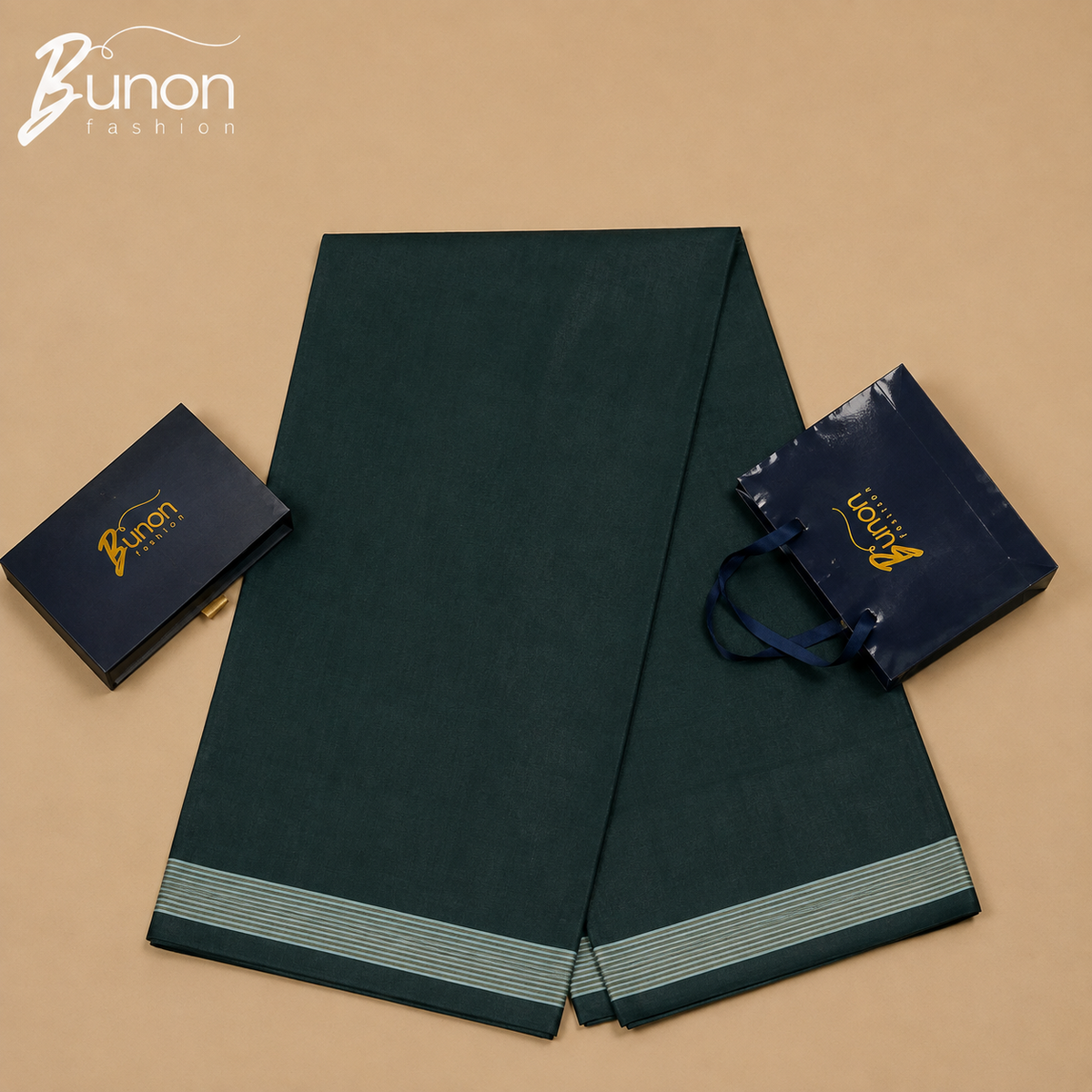 Bunon সিগনেচার প্রিমিয়াম কটন লুঙ্গি – Deep Green