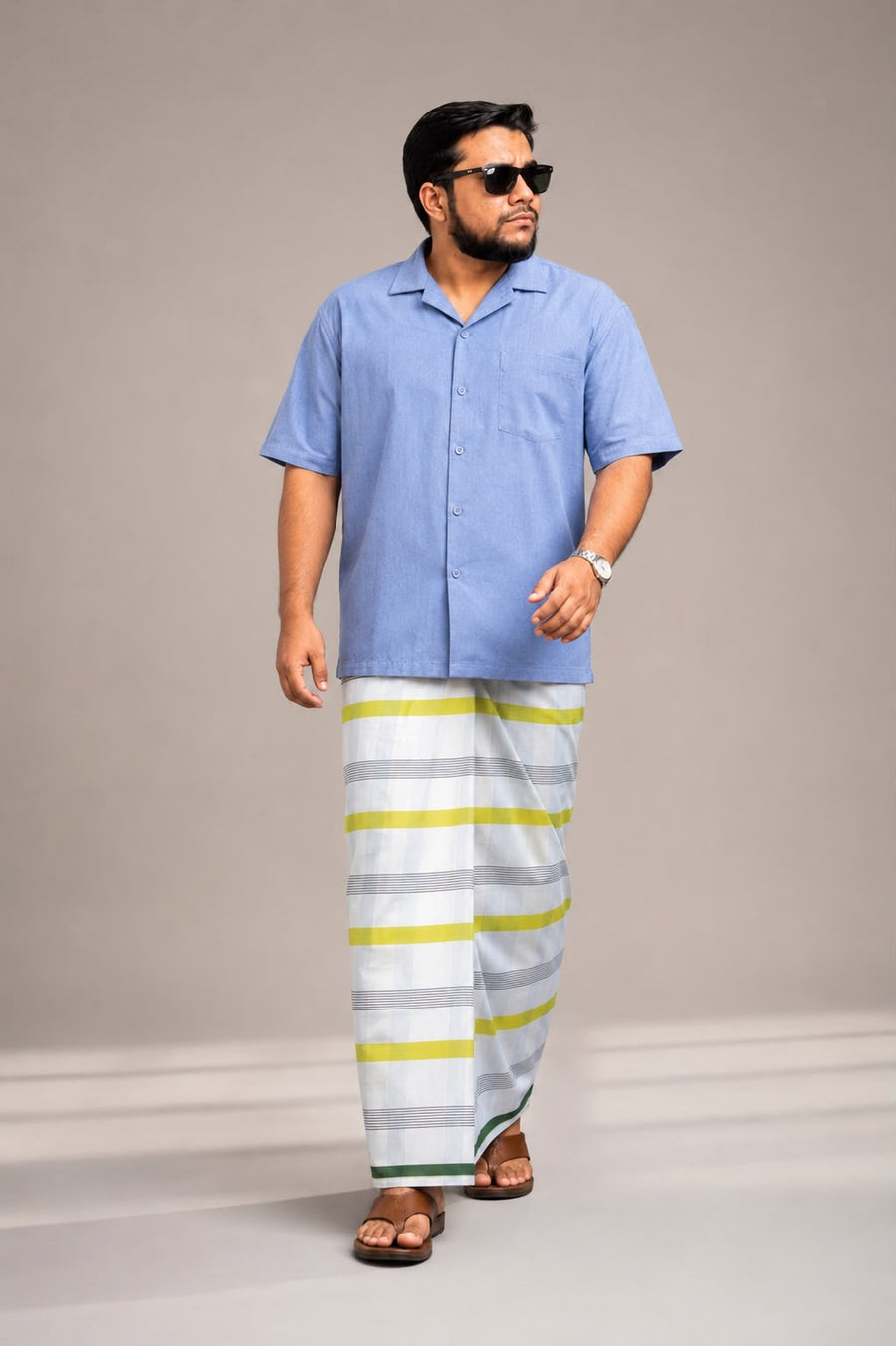 চেক কটন লুঙ্গি – White Yellow