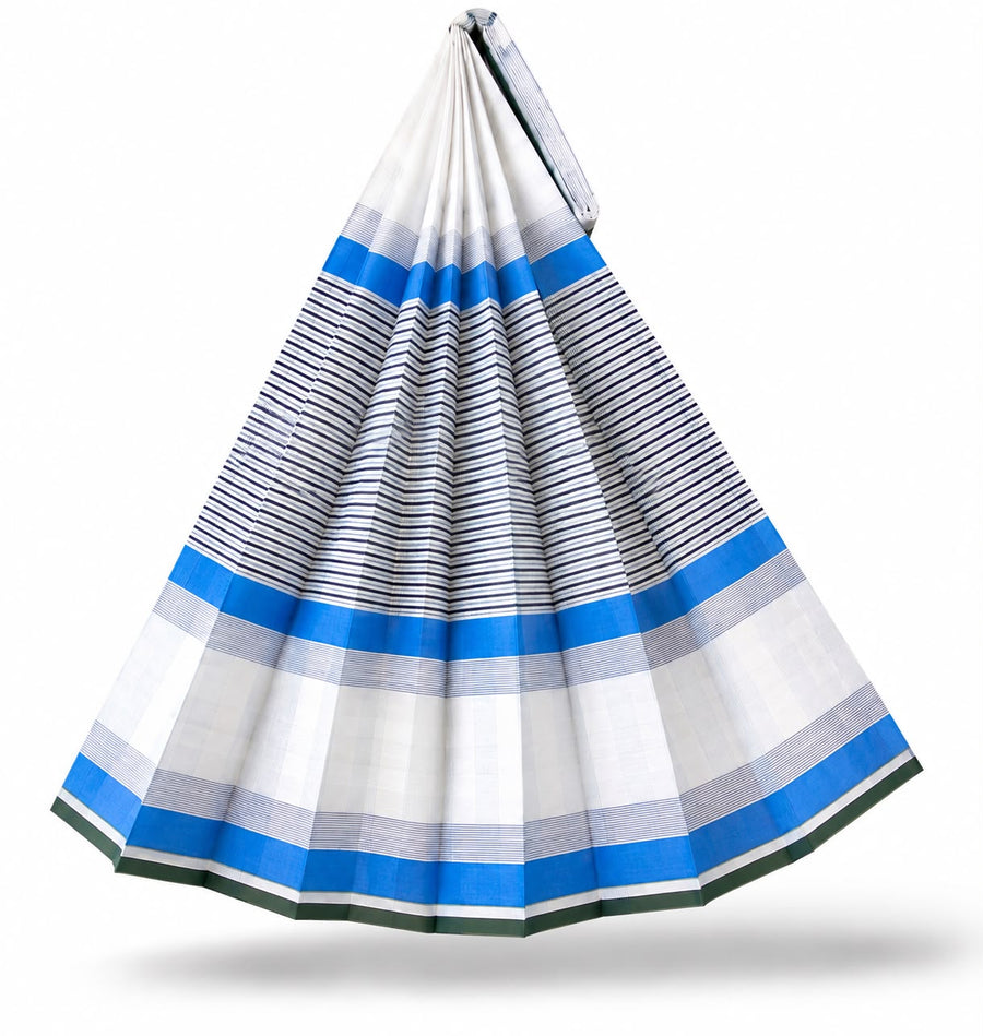 চেক কটন লুঙ্গি – White Blue