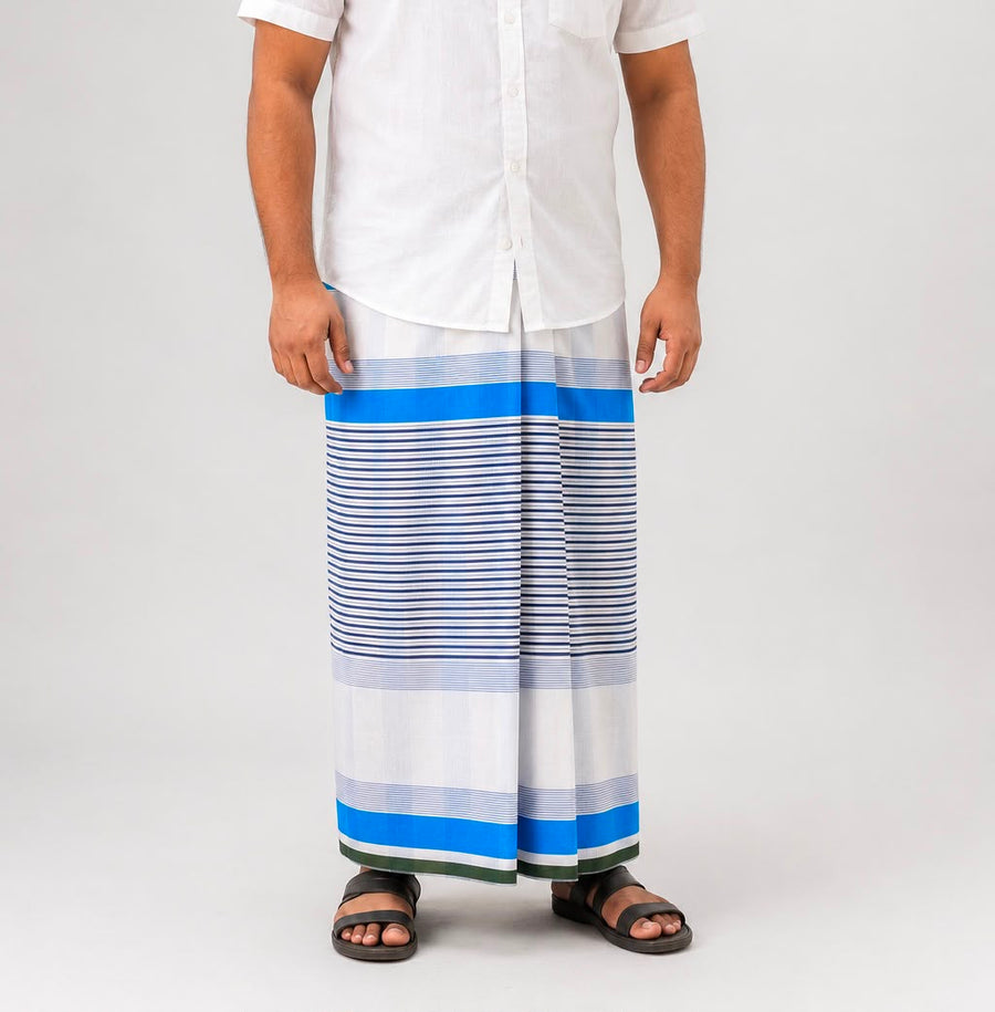 চেক কটন লুঙ্গি – White Blue