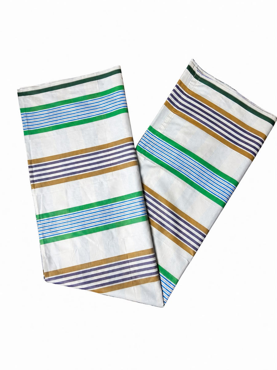 চেক কটন লুঙ্গি – White Green Purple Gold