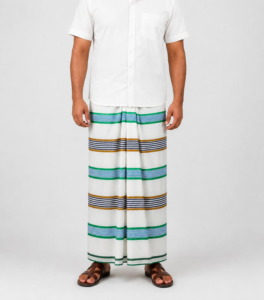 চেক কটন লুঙ্গি – White Green Purple Gold