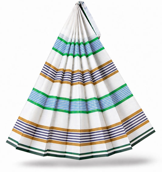 চেক কটন লুঙ্গি – White Green Purple Gold