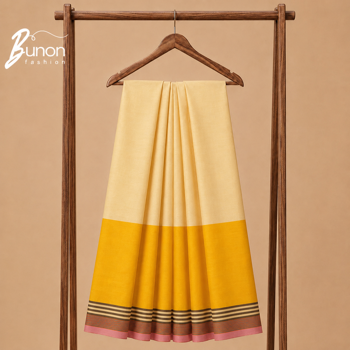 Bunon রিগ্যাল কটন লুঙ্গি – Yellow Two Part